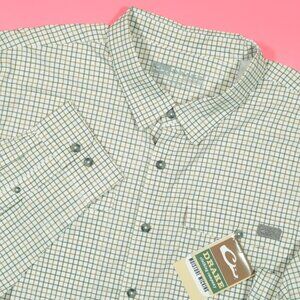 Drake Frat Shirt Mens 2XL White Tattersall Button Down Long Sleeve Check New